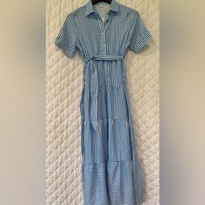 SUMMER VIBES!  Super soft and lightweight, Striped Blue Tiered Shirt Dress, sz S